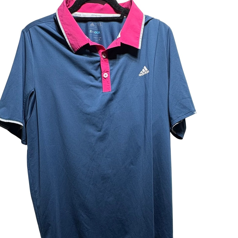 Adidas Climacool Polo Shirt Large L Blue Pink Golf Athletic Performance Short